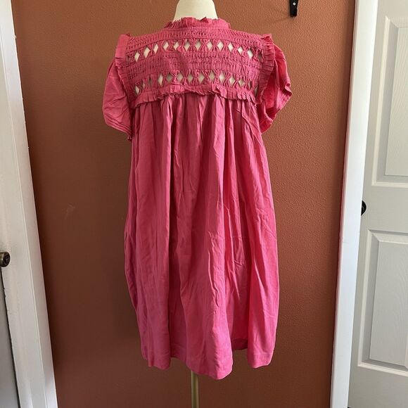 Dear John Pink Osiris Dress Small Ruffle Sleeve Concert Relaxed Fit pleats - Picture 5 of 8